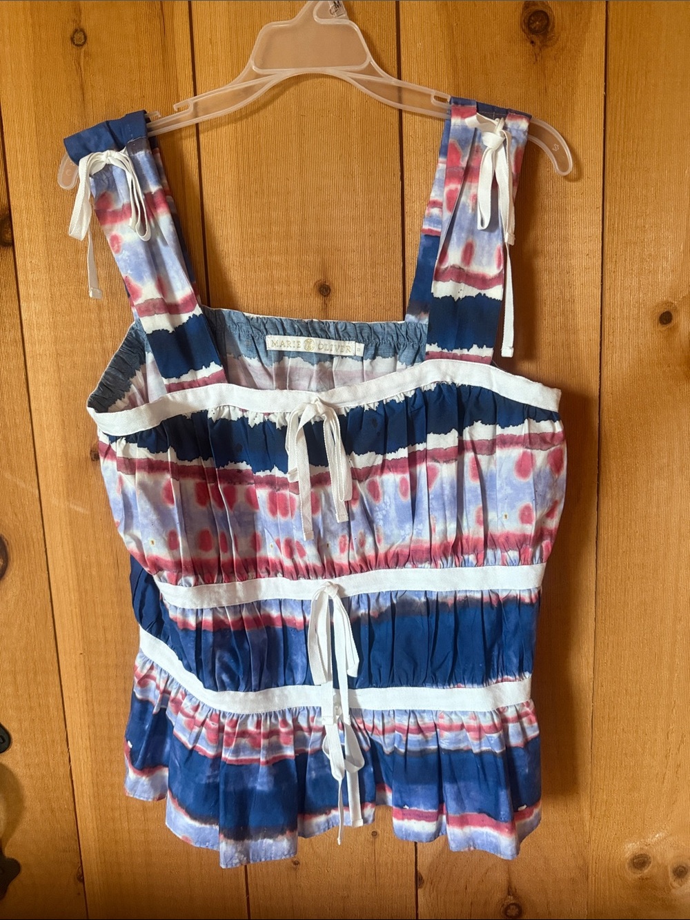 NWOT Maruie & Eve Navy, Red and White Tie-Dye Smocked Camisole